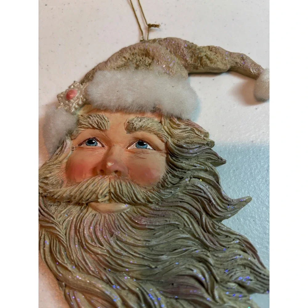 Vintage Santa Claus Head Ornament Glittery Hat‎ Christmas Tree Decor